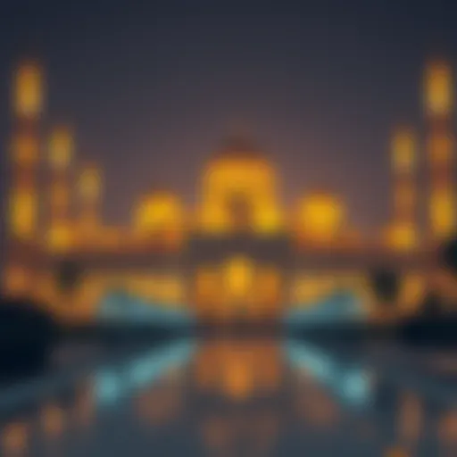 Beautiful mosque illuminated at night during Ramadan