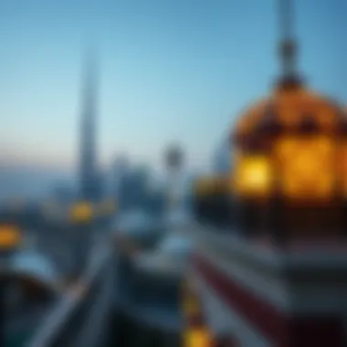 City skyline of Dubai with Ramadan decorations