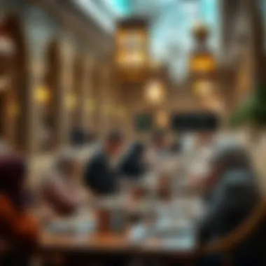 A lively dining scene at Rashid Al Zaabi Mandi Restaurant, showcasing patrons enjoying their meals