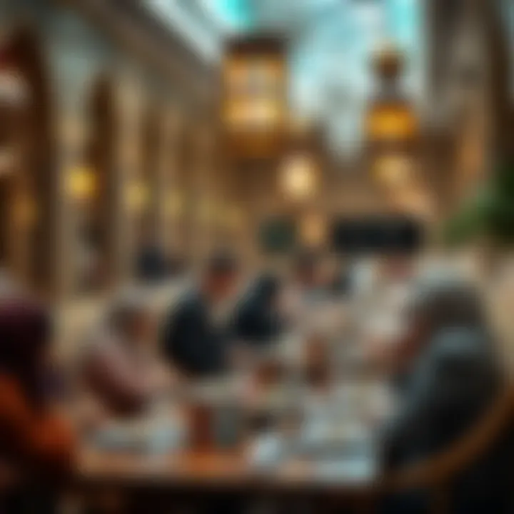 A lively dining scene at Rashid Al Zaabi Mandi Restaurant, showcasing patrons enjoying their meals