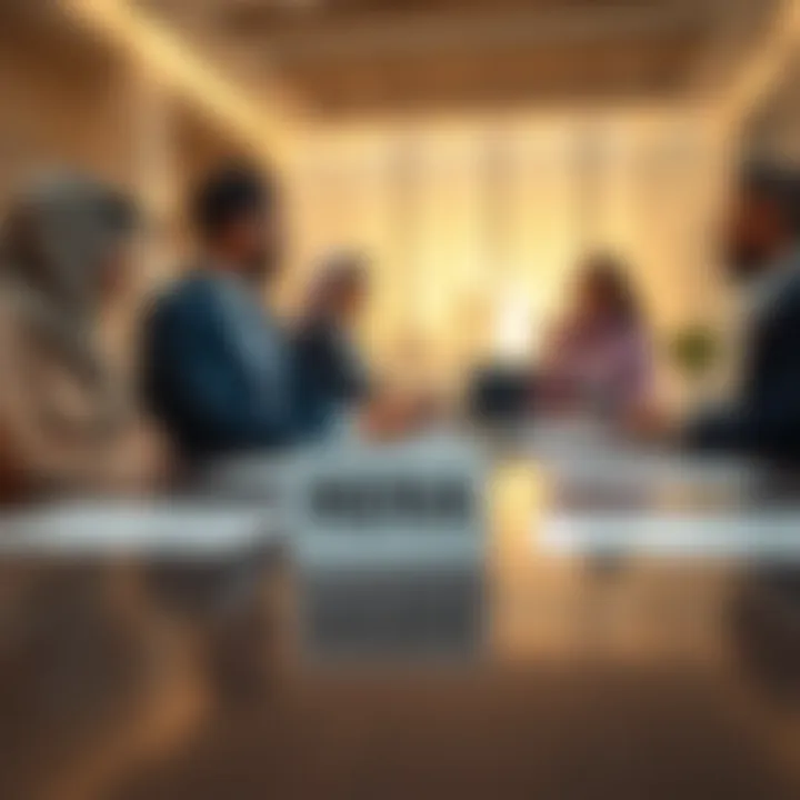 Professional Discussions Around the RERA Framework Real estate professionals discussing regulations with a RERA card on the table.