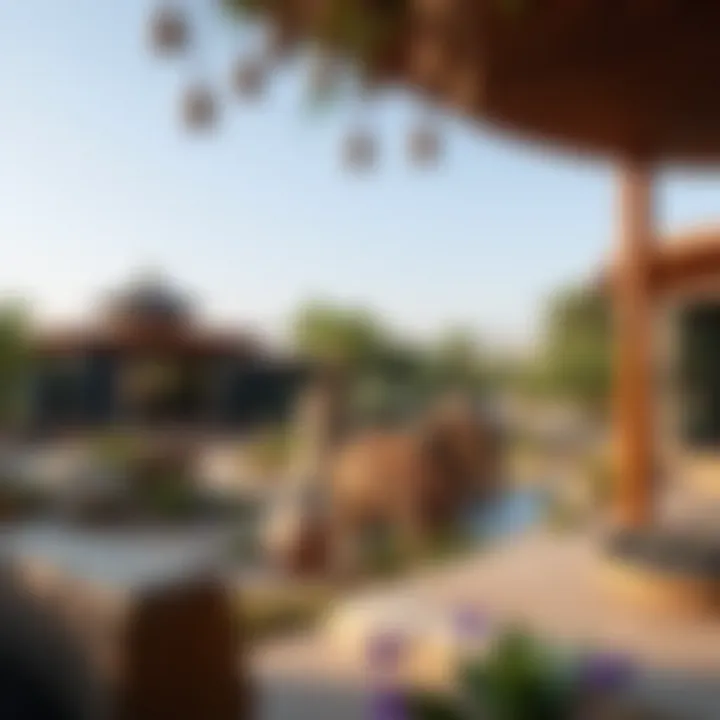 An enchanting landscape within Safari Dubai Park that merges urban architecture with natural elements.