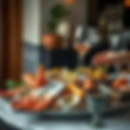 An elegant seafood platter showcasing a variety of shellfish and fish.