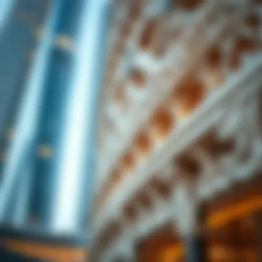 Close-up of the intricate design elements of Sheikha Maryam Bint Ghanem Tower