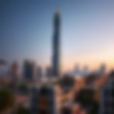 Stunning view of Sheikha Maryam Bint Ghanem Tower against the Dubai skyline