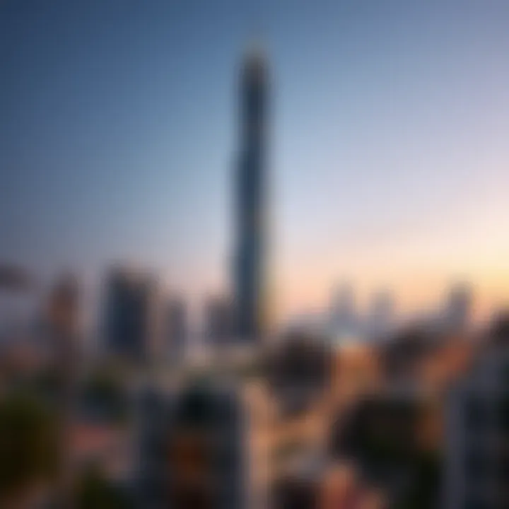 Stunning view of Sheikha Maryam Bint Ghanem Tower against the Dubai skyline