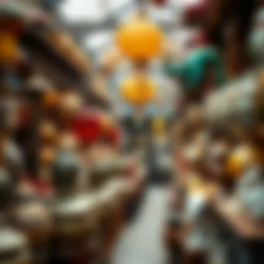 Craftsmanship and Artistry at Dragon Mart A collection of traditional crafts and art pieces available from various vendors in Dragon Mart.