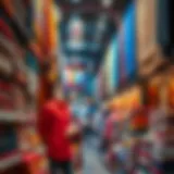 A vibrant display of textiles and fabrics showcasing the variety available at Dragon Mart.