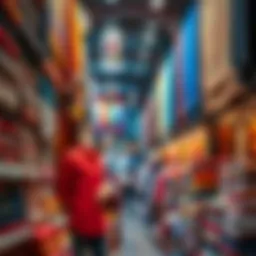 A vibrant display of textiles and fabrics showcasing the variety available at Dragon Mart.