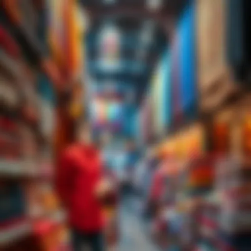 A vibrant display of textiles and fabrics showcasing the variety available at Dragon Mart.