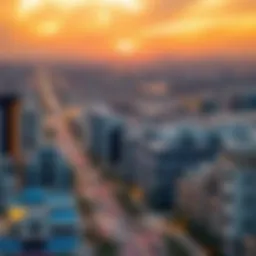 Stunning skyline view of Al Jurf at sunset showcasing modern architecture