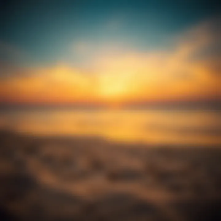 A vibrant sunset casting hues over the sandy shores