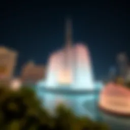 A mesmerizing view of the Burj Khalifa fountain show at night