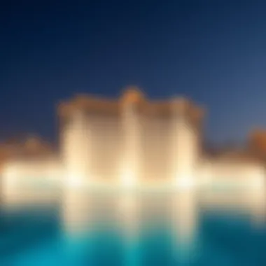 Architectural Marvel of the Fountains Architectural design of the Dubai Fountains with the skyline in the background