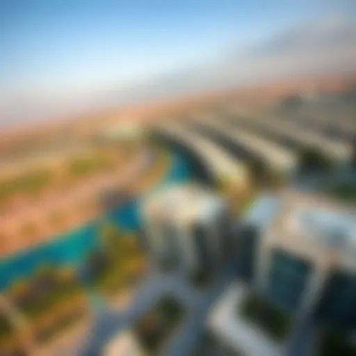 Aerial view of Al Qasis showcasing modern buildings and parks