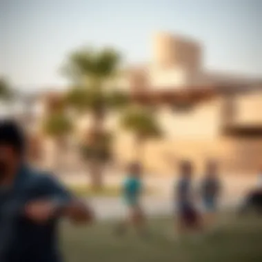 Community Life in Al Qasis Community park in Al Qasis with families enjoying outdoor activities