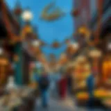 A vibrant market scene during Ramadan in the UAE, showcasing traditional decorations and community gatherings.