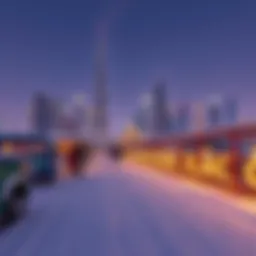 A panoramic view of Dubai's skyline adorned with winter decorations