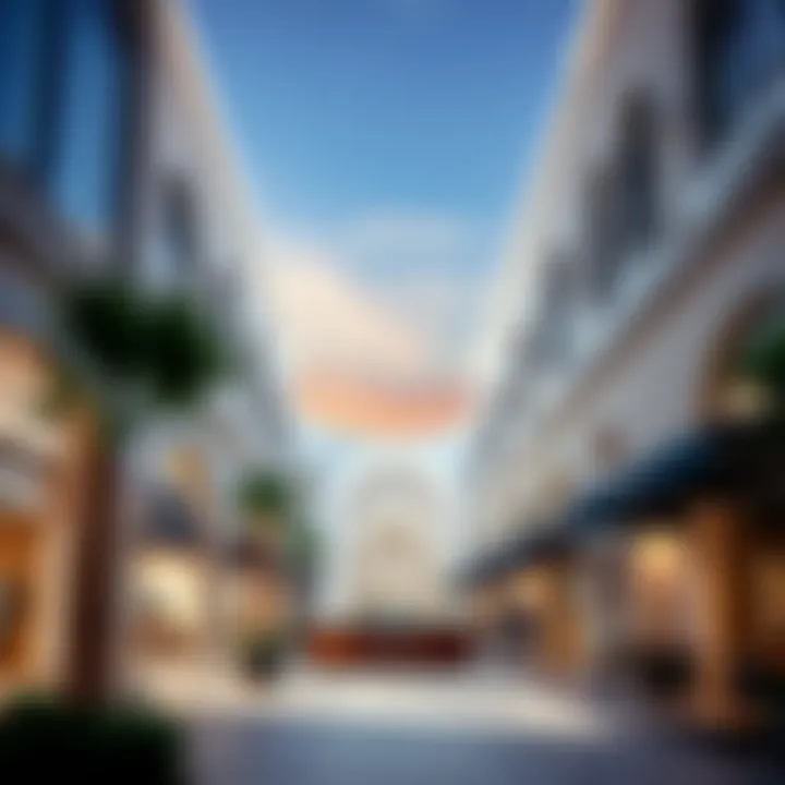 An elegant shopping area in Thumbay Al Jurf showcasing trendy shops and cafes