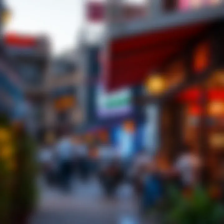 Bustling Indian Restaurant Scene in Dubai A vibrant street scene with popular Indian restaurants in Dubai