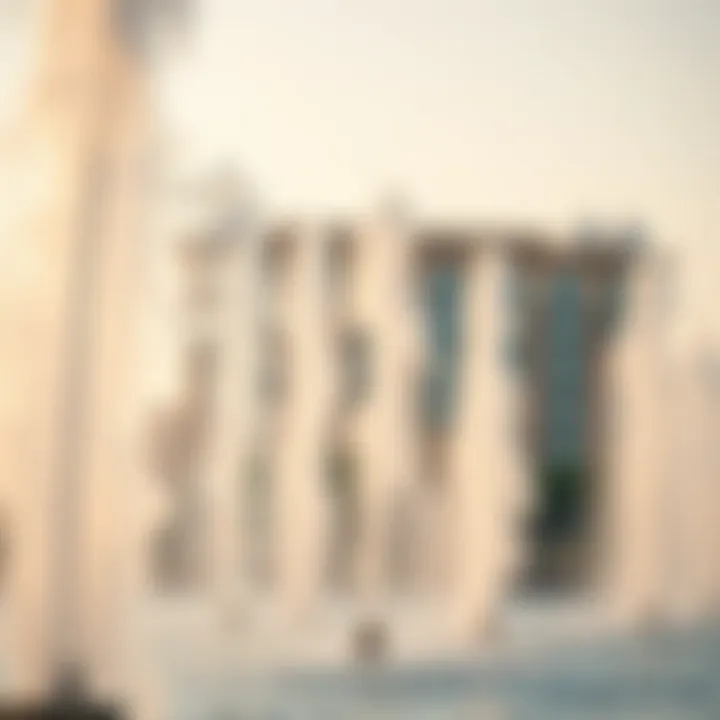 A close-up of water jets rising during a fountain display
