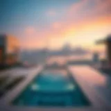Stunning view of a luxury villa with a private pool overlooking the skyline