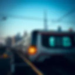 Dubai Metro train navigating through the skyline.
