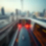 Aerial view of the Dubai Metro train in motion