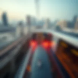 Aerial view of the Dubai Metro train in motion