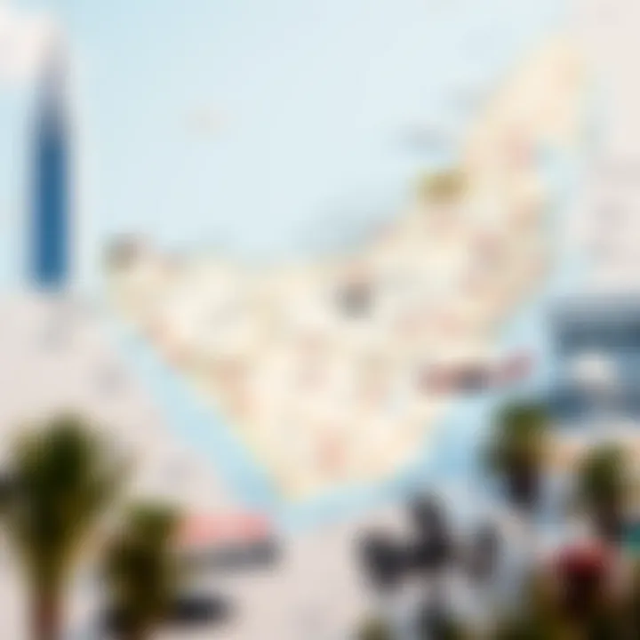 UAE map highlighting key cities and tourist spots