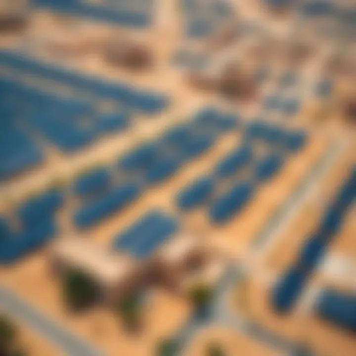 Aerial Perspective of Solar Installations Aerial view of solar installations in Dubai