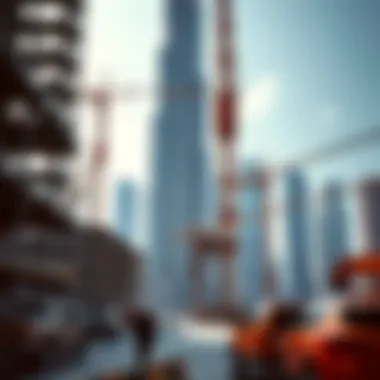 Construction site of Burj Khalifa highlighting engineering feats