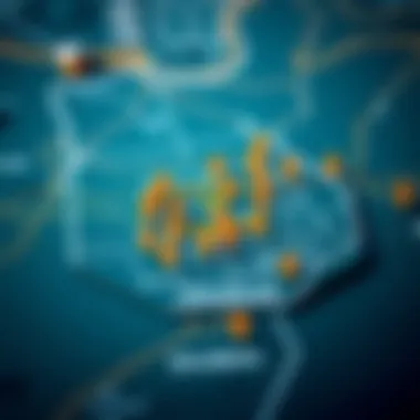 Map highlighting various locations marked by رقم مكاني