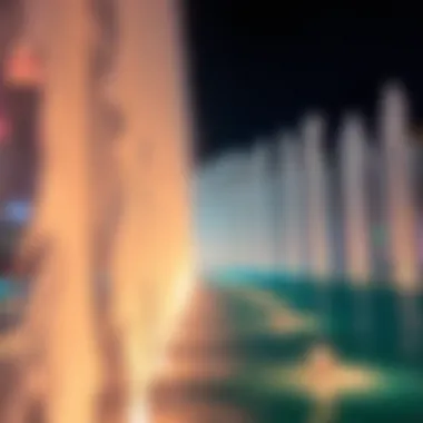 Close-up shot of water jets in motion, illustrating the precision and engineering behind the fountain's choreography.