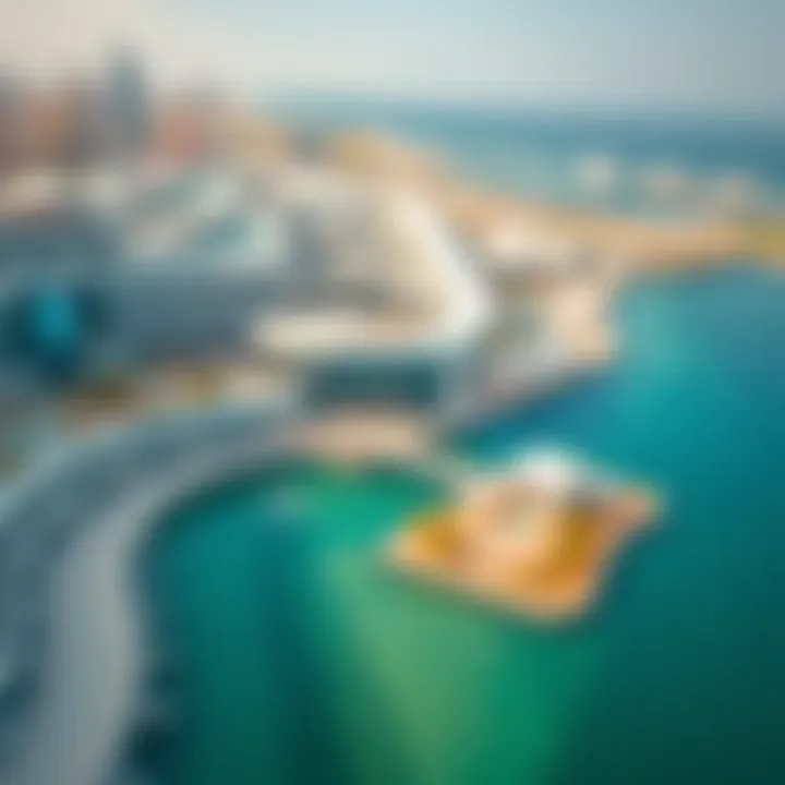 Stunning aerial view of a waterfront mall in Dubai showcasing modern architecture