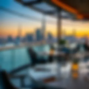 Luxurious waterfront dining experience with a picturesque backdrop of Dubai's skyline