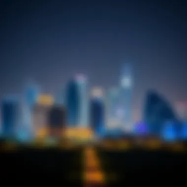 Night view of Westbury Business Bay's skyline illuminated