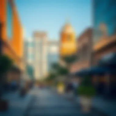 Vibrant streetscape of Westbury Business Bay with cafes and shops